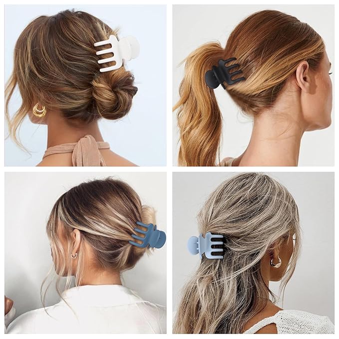 Medium Hair Clips for Women 8 Pcs Small Claw Clips for Thin and Thick Hair 2 Styles Hair Claw Clips Combination Rectangle Banana Jaw Hair Accessories for Women and Girls (Blue)