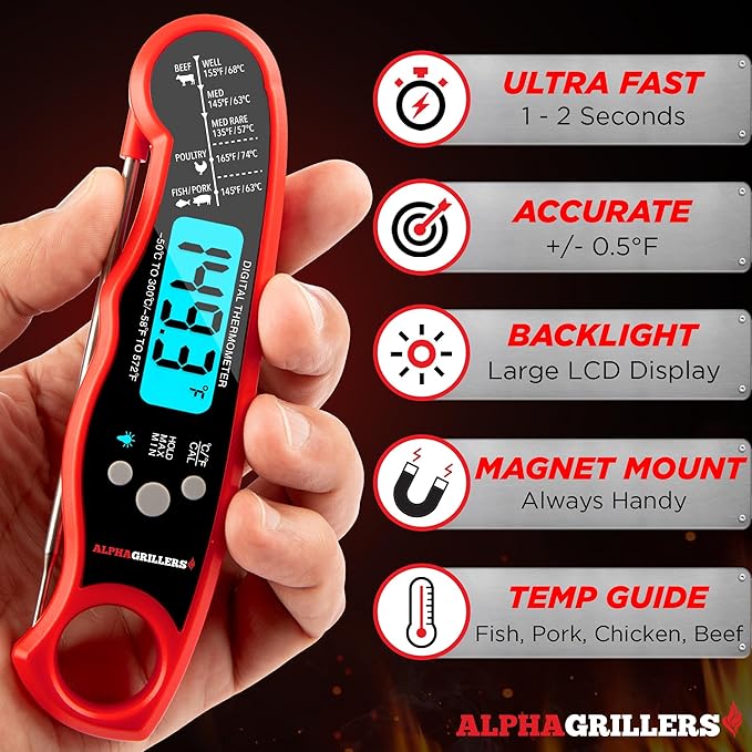 Alpha Grillers Meat Thermometer Digital - Instant Read Food Thermometer for Cooking and Grilling Stocking Stuffers for Men Gifts for Men