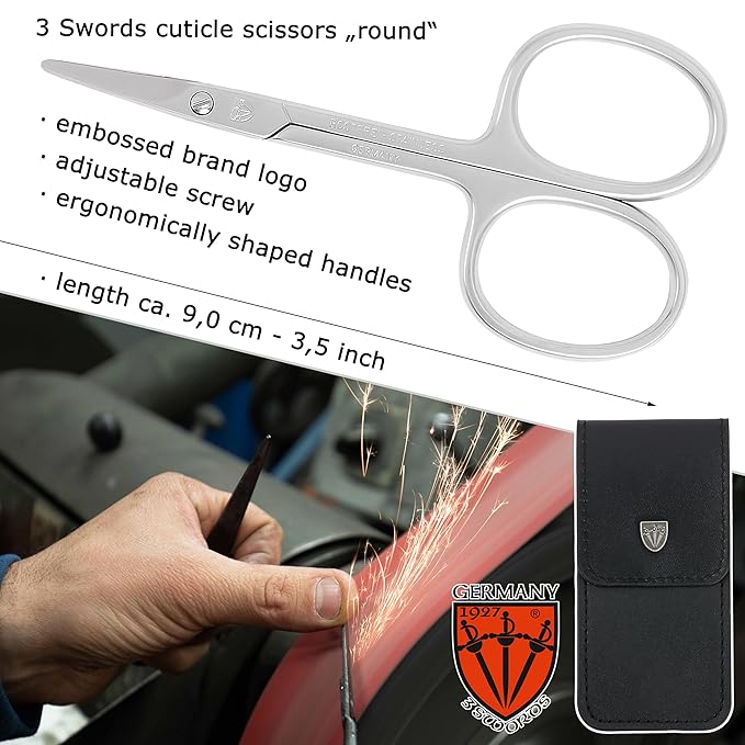 3 Swords Germany - brand quality STAINLESS STEEL CURVED CUTICLE SCISSORS (1 PIECE) with round tips for DIABETICS - manicure pedicure - nail care by 3 Swords - Made in Germany