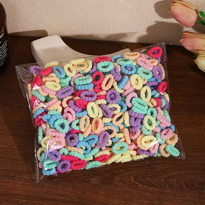 500 PCS Multicolor Cotton Hair Ties, Small Seamless Kids Hair Ties – Soft No-Crease Baby Hair Elastics for Girls, Kids & Toddlers, Gentle Ponytail Holders for Thin & Thick Hair. (multicolour)