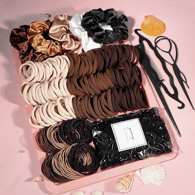 YANRONG Brown Hair Ties For Women Girls,Elastic Ponytail Holders Rubber Band For Thick Hair & Thin Hair Fashion Hair Accessories Set（809PCS）
