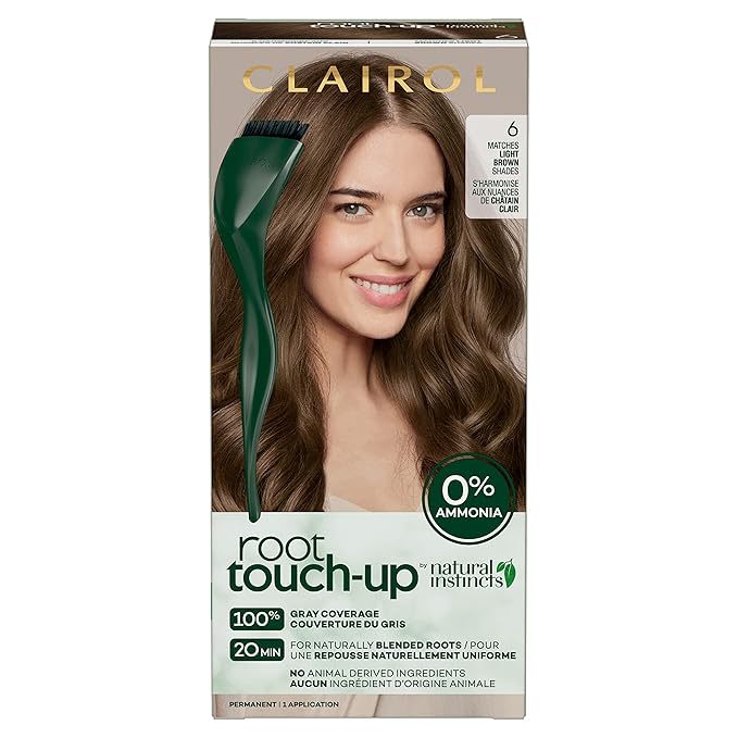 Clairol Root Touch-Up by Natural Instincts Permanent Hair Dye, 6 Light Brown Hair Color, Pack of 1