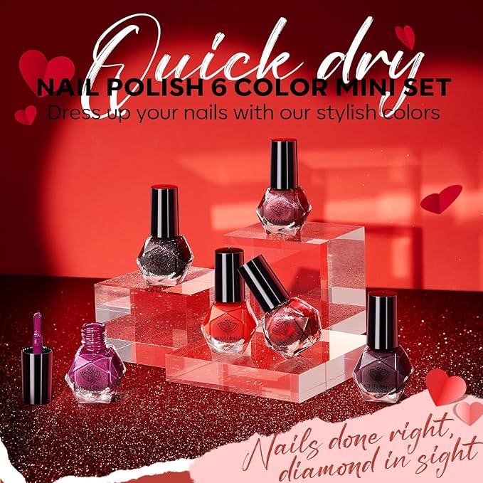 modelones Nail Polish Set 6 Colors, Dark Red New Year Cat Eye Burgundy Glitter Quick Dry Mini Nail Lacquer Kit Magnetic Maroon Purple Cherry DIY Home Nail Art Manicure Gifts for Women Girls