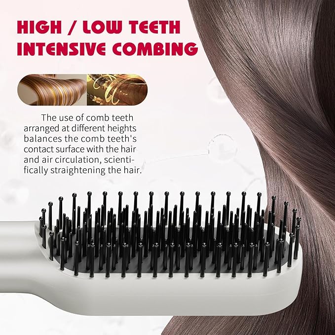 Hair Straightening Brush, Upgraded Negative Ionic Straightener Comb and Blow Dryer 2 in 1 for Women and Girl, 3 Optional Mode, Hot Air & Cold Air and Straighten & Curl Hair, Idea Gift