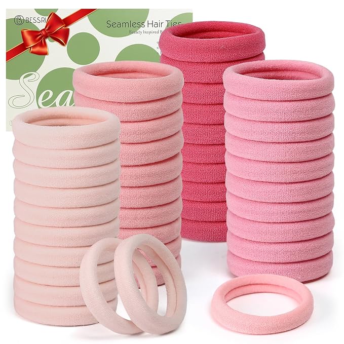 Bessrung 100PCS Elastic Hair Ties No Damage, Seamless Nylon Hair Bands for Women Girls, Soft Stretchy Ponytail Holder No Crease Hair Ties for Thick Thin Hair Christmas Gift(Dark Pink, Light Pink)