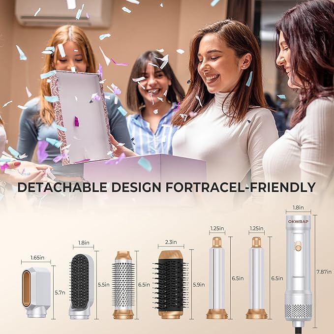 6 in ONE Blow Dryer Brush,Air Curling Iron Round Brush Blow Dryer 800W,Ionic Hair Dryer Brush for Women, Hot Air Brush Hair Styling Tools 100-120V