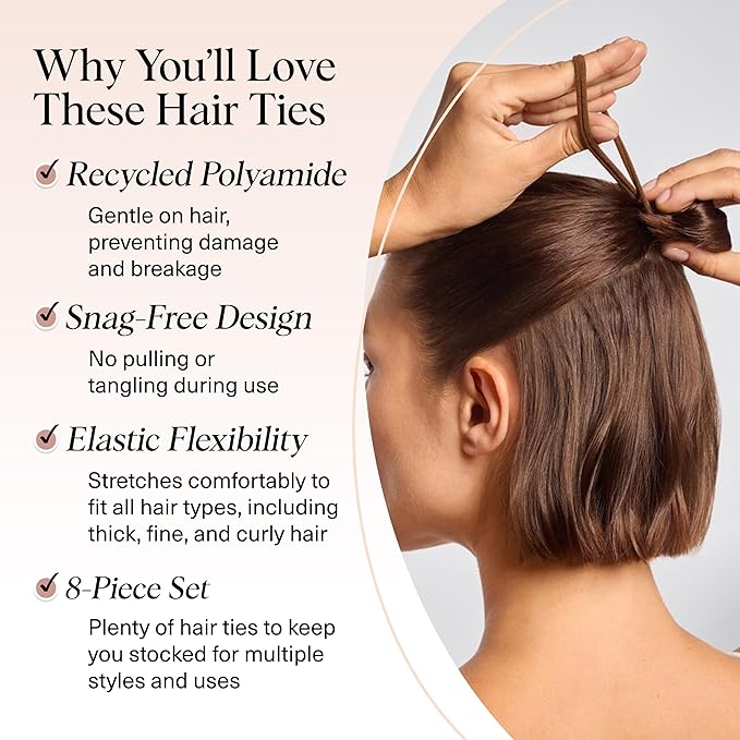 Kitsch Hair Ties No Damage - Strong, Stretchy Hair Bands | Soft Nylon Ponytail Holders, Snag-Free Rubber Bands, Perfect for Updos & Braids | Ideal Gifts for Women - Rosewood, 8pcs