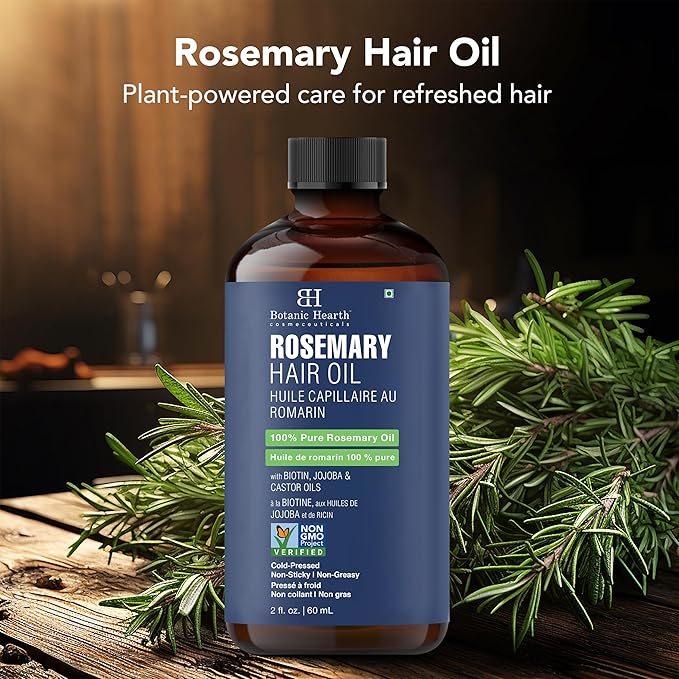 Botanic Hearth Rosemary Oil for Hair Growth | Strengthening Biotin, Jojoba, Castor Hair Growth Oil for frizzy hair | Dry, Damaged Scalp Treatment | Color Safe | All Hair Types | 2 Fl Oz