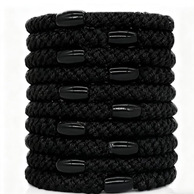 10-Piece Hair Ties: Soft Knitted Hair Tie for Thick/Coarse/Curly Hair. Gentle Hair Ties No Damage—Secure & Protect Strands (Black)