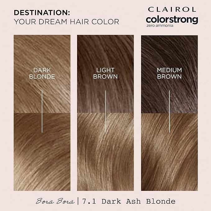 Clairol ColorStrong Permanent Zero Ammonia Hair Dye, 7.1 Dark Ash Blonde - Bora Bora Hair Color, Pack of 2