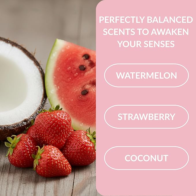 SpaScriptions Watermelon & Strawberry Exfoliating Body Wash - 32 fl oz Scented Natural Daily Cleanse Body Scrub Gel with Moisturizing Coconut Water for Smooth Radiant Refreshing Skin, Paraben Free