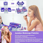 Kids Makeup Sets for Girls - 52 PCS Safe and Washable Makeup for Kids, Real Toddler Makeup Kit with Cosmetic Case, Girls Toys Age 4-12, Princess Toys Birthday Gifts(Dark Purple)