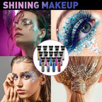 AROIC 14 Colors Body Glitter, Face & Hair Glitter Gel Set for Festival, Eye Shimmer for Women Glow in The Dark Rave Accessories Party Supplies, Face Paint Hair/Cheek/Eyelid Sparkle Makeup(18ml/Tube)