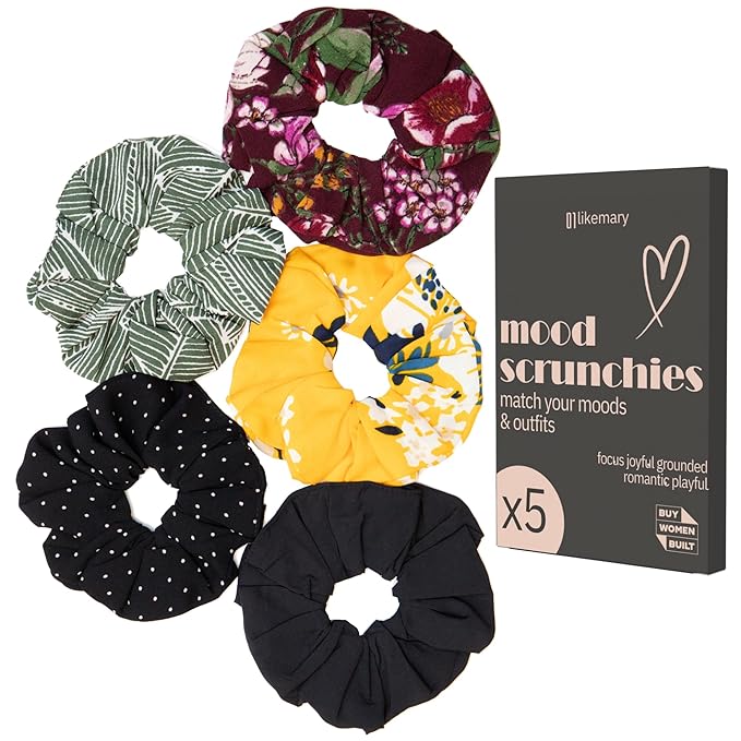likemary Scrunchies for Women - Match Your Mood & Outfit - Strong, Snag-Free Hair Ties for All Hair Types Made from Sustainable Reclaimed Fabric - 5 Pack
