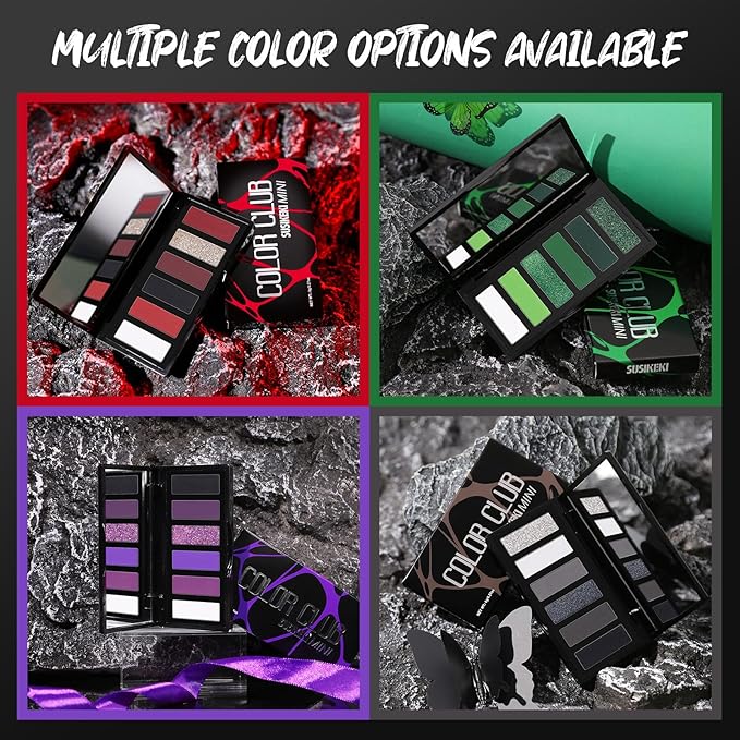 Green Eyeshadow Palette with Mirror Lime Forest Emerald Tones Matte Shimmer 6 Colors Mini Eye Shadow Pallet Travel Size Highly Pigmented for Goth Fairy Joker Wicked Halloween Parties Makeup
