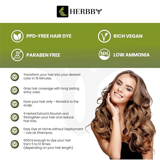HERBBY Hair Color Shampoo for Gray Hair Coverage&Color Transform with 9 Herbal Extracts –Long Lasting(6-8 Weeks),Shiny,Evenly Colored,Instant Hair Dye Shampoo&Conditioner, 500 Ml (LIGHT BROWN COLOR)