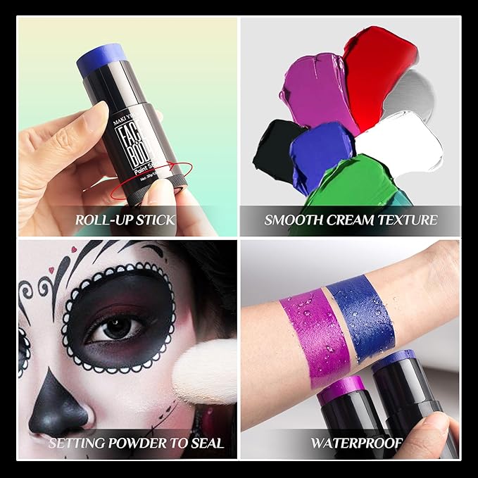 Green Lip Stick, Eye Black Lipsticks for For Ghost Skeleton Halloween Costume Cosplay (Green)
