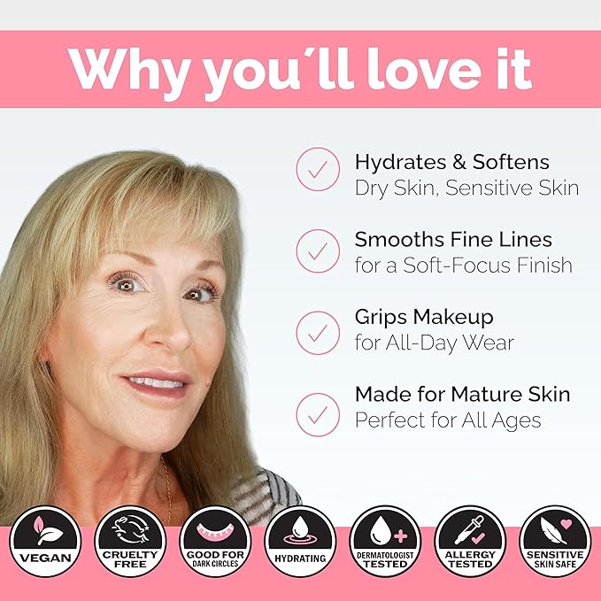 Elizabeth Mott Thank Me Later Hydrating Primer for Mature Skin – Lightweight, Gripping Face Primer for Dry, Sensitive, or Aging Skin – Smooths Texture & Hydrates with Hyaluronic Acid & Peptides, 30g