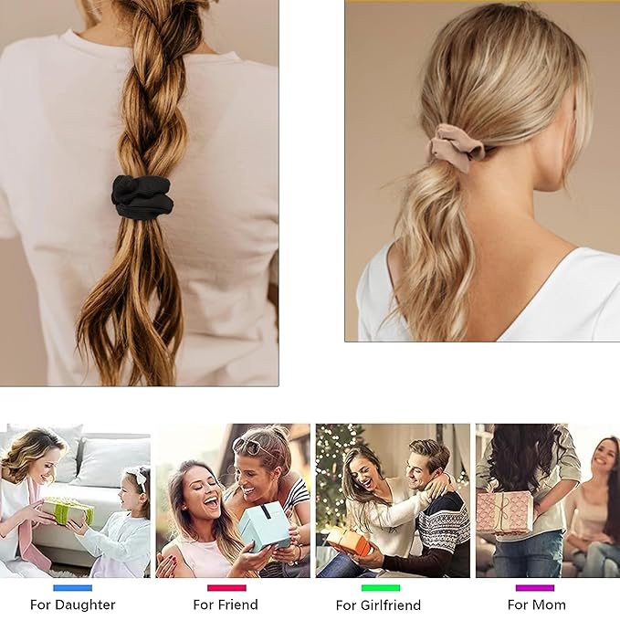 Hair Scrunchies for Women - Hair Ties No Damage Both for Thick Hair or Thin Hair Curl Hair No Crease Gray Scrunchies Ponytail Holder No Hurt Your Hair
