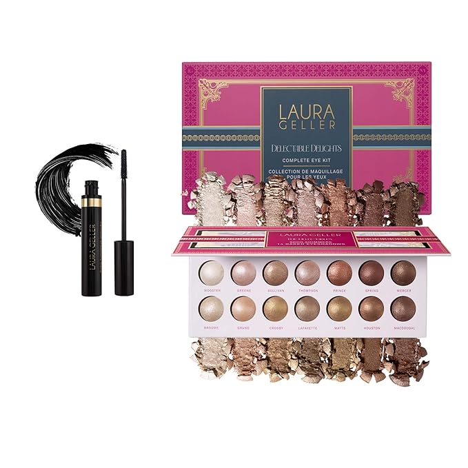 LAURA GELLER NEW YORK Delectable Delights Shimmer-Finish Baked Eyeshadow Kit with Free Mascara Included | Long-Lasting Crease-Proof Baked Eyeshadows for Mature Skin