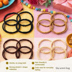 Boho Hair Ties, 20-Pack (4 Styles) Cute Elastic Bands for Thick or Thin Hair, No-Damage Stretch Bracelets, Brown Hair Accessories for Women & Girls (Stardust Soirée)