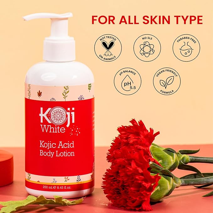 Koji White Kojic Acid Body Lotion – Vegan Moisturizing Lotion for Dry Skin, Hydrating and Nourishing, Paraben-Free, 8.45 Fl Oz
