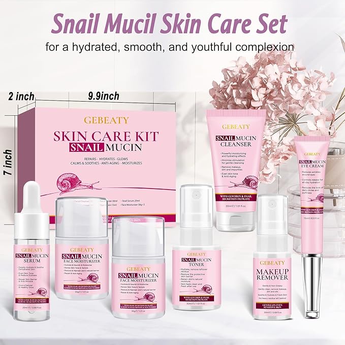 Christmas Gifts for Women,7 Pcs Skin Care Set,Hydrating Moisturing Repairing Soothing Snail Mucin Facial Skin Care Routine Kit for Dull Skin & Dry Skin,Skincare Gift Set Women