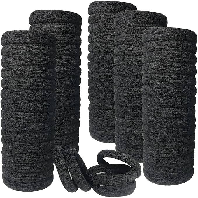MARY LAVENDER 100pcs Thick Seamless Hair Ties for All Hair Types Black Color Hair Elastics Ponytail Holders Hair Scrunchies No Damage for Women Girls 100pcs