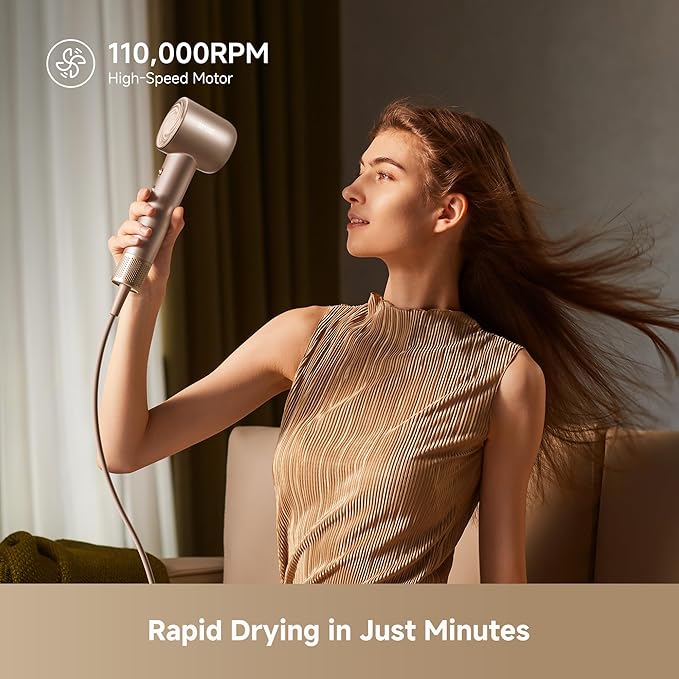 Dreame Glory Mix High-Speed Hair Dryer, Dual Voltage, 3 Magnetic Nozzles, Perfume Infusion, Customized Fragrant Drying, NTC Control, 300M Negative lons, 110,000RPM Motor, 336g Lightweight, Gold