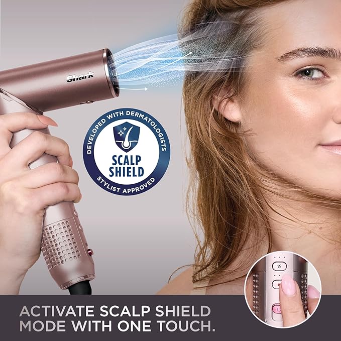 Shark FlexFusion Hair Straightener & Powerful Dryer with Diffuser, Fusion Hair Brush, Ceramic Air Styler with Auto-Wrap Curlers, Ceramic Plates, Cosmic Blush HD642S