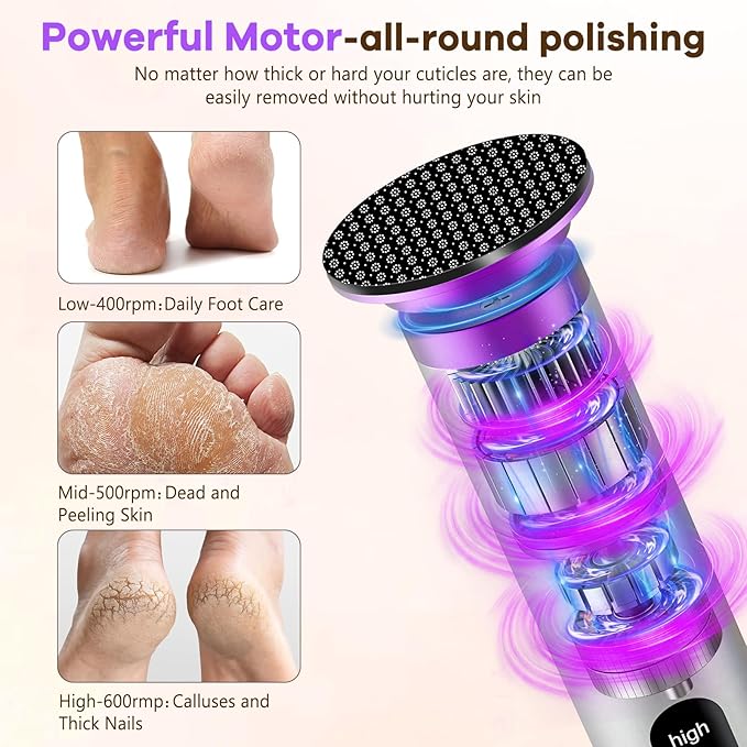 Electric Foot Callus Remover with Nano-Glass Head, Rechargeable Electric Foot File with Upgraded Powerful Metal Gear Motor, Premium Aluminum Cordless Callus Remover for Feet, Gifts for Men Women