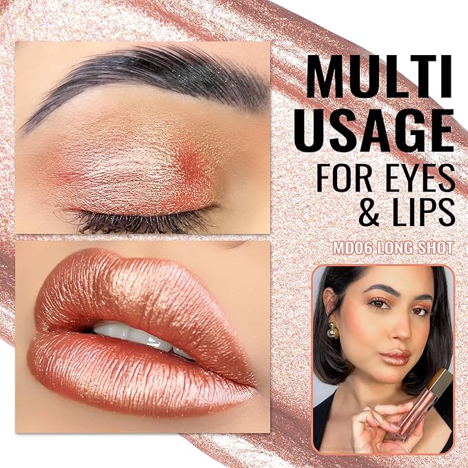 Oulac Bronzy Pink Lipstick for Women, Metallic Shine Liqiud Lip Gloss, Lip & Eye 2 IN 1, Long Lasting Waterproof Lipstick, Oil-Based Formula, Transfer Pfoof, Vegan MD06