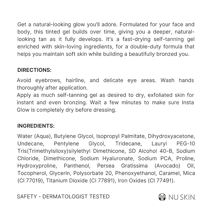 Nu Skin Sunright Insta Glow Self Tanner Gel | Natural Summer Tan for Face & Body | Beauty & Skin Care | Vitamin E & Avocado Oil | Natural Body Bronzer with DHA & Amino Acids | 4.2 oz | 1 Pack