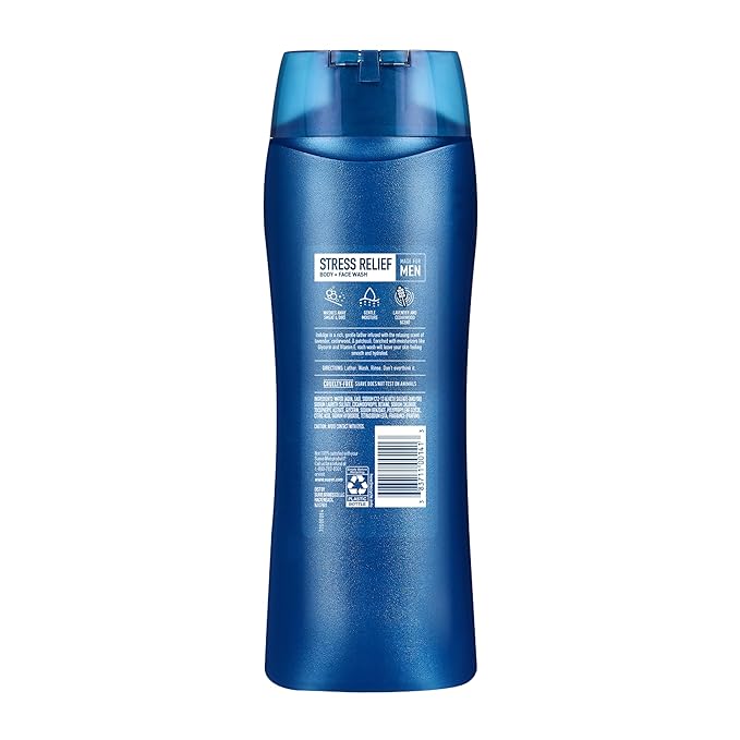 Suave Men’s Stress Relief Body + Face Wash, Gentle Moisture with Lavender & Cedarwood All Day Fresh Scent, 18 oz, 6 Pack