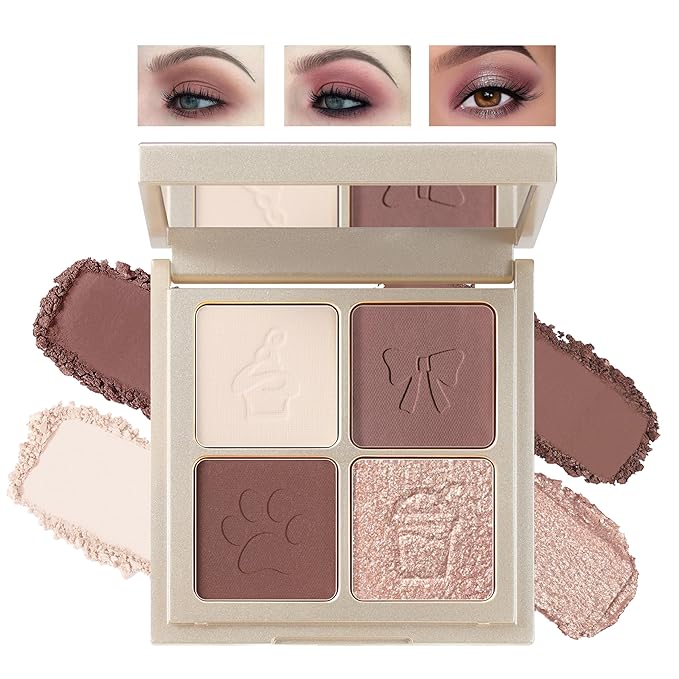 Noerrors Plum Light Burgundy Eyeshadow Quad Palette, Nude Beige Brown Taupe Mauve Natural Matte Eyeshadow for Older Women, Silky Fine Powder Lightweight Blendable Neutral Shimmer Eye Makeup Palette