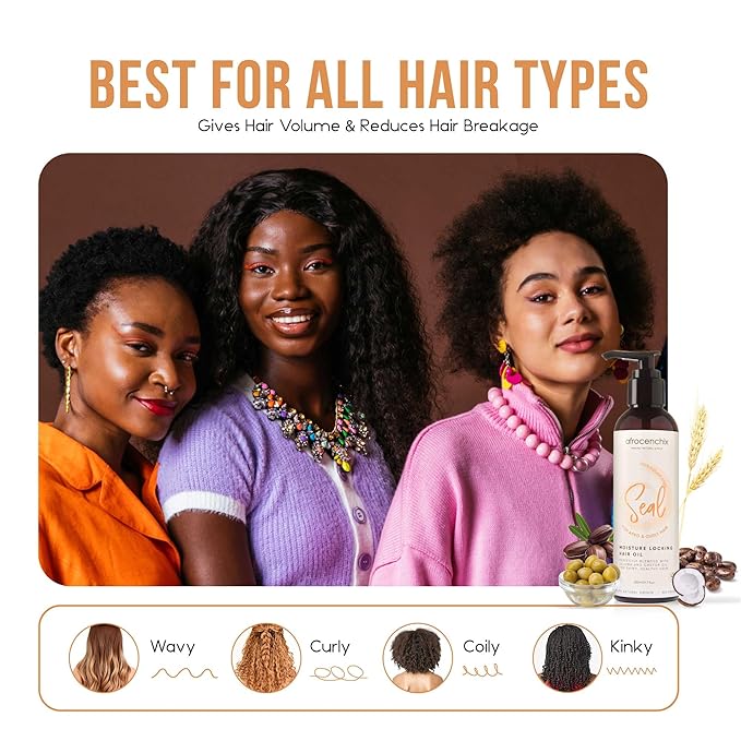 Afrocenchix Seal - Jojoba Oil for Afro and Curly Hair - Moisture Locking Pure and Natural Joba and Castor Oils for Shine, Growth, and Thicker Healthier Hair - Organic Vegan Formula - 200ml (7oz)