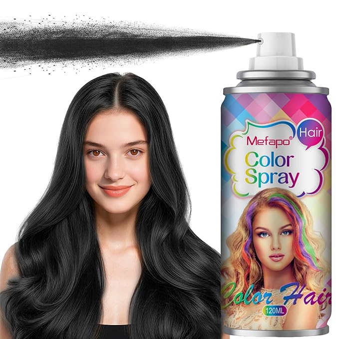 Black Hair Spray Temporary Hair Color Spray for Kids Women Men, Temporary Hair Dye, Root Touch Up Hair Color Dye,Washable Hair Spray Wax for Party Makeup, Halloween, Cosplay(120ML)