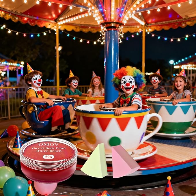 Red Face Paint 90g (3.17 oz) Non-Toxic, Water Activated Face Painting Kit for Kids Adults,SFX Makeup Large Capacity Facepaint Palette for Halloween, Cosplay,Theater Party,Skull Clown Special Effects