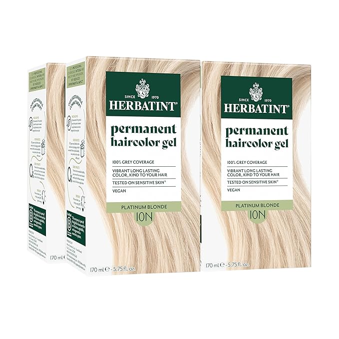 Herbatint Permanent Hair Dye - 10N Platinum Blonde - For Up To 100% Gray Coverage of Resistant Gray Hair - Ammonia-Free, Alcohol-Free & Vegan - Salon Influenced Hair Color 5.75 fl oz (Pack of 4)