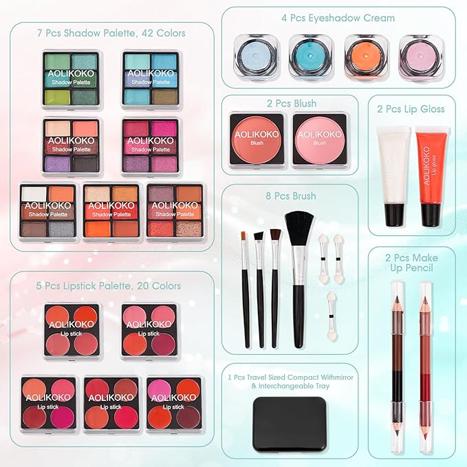 Makeup Kit for Teenager & Women Full Kit, All in One Makeup Set With The Small Cosmetic Train Case, Professional Makeup Kit, Makeup Gift Set for Women Girls (Set A)