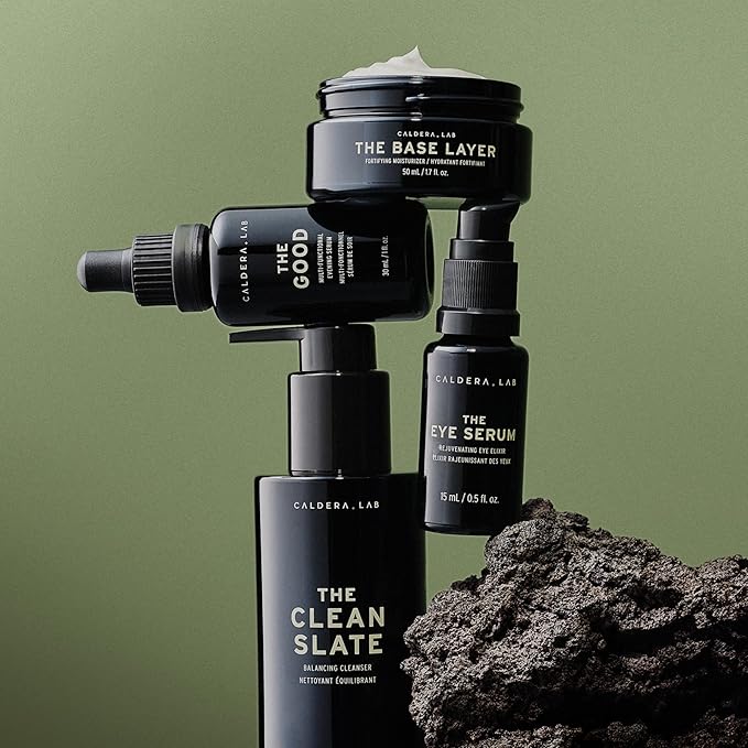 Caldera + Lab Men’s Anti-Aging Skincare Kit – The Regimen Rich + Eye Defense: Cleanser, Moisturizer, Night Serum & Eye Serum for Firmer, Smoother, Hydrated Skin | Clean Ingredients