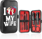 COSHAYSOO Christmas Stocking Stuffers Small Useful Funny Birthday Gifts for Husband Wife, 7 Pcs Travel Manicure Set with Black Case Nail Clipper Grooming Fingernail Care Kit I Love My Wife