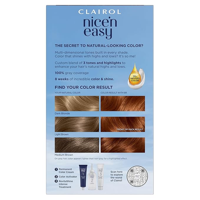 Clairol Nice'n Easy Permanent Hair Dye, 6R Light Auburn Hair Color, Pack of 2