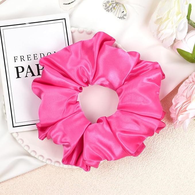 CEELGON Hot Pink Big Satin Scrunchie6.5 Inches Jumbo Scrunchies Silky Hair Ties Oversized Ponytail Holderfor Thick Curly Hair Extra Large Hair Accessories for Women (Hot Pink)
