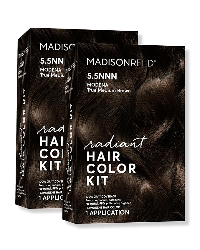 Madison Reed Radiant Hair Color Kit - 5.5NNN Dark Brown with Warm Golden Tones (Modena Brown), 100% Gray Hair Coverage Permanent Hair Dye for Resistant Grays | PPD-Free & Ammonia-Free, 2 Pack