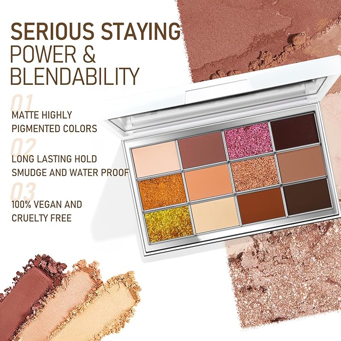 Highly Pigmented Chameleon Eyeshadow Palette, 12 Colors Sparkle Creamy Duo Chrome Multidimensional Eye Shadow Pallet, Long-Wearing Formula,easily blendable,Vegan & Cruelty Free (#01)