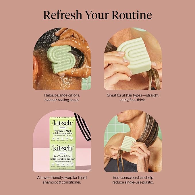 Kitsch Clarifying Tea Tree Shampoo and Conditioner Set – Shampoo & Conditioner Bar for Women and Men, Scalp & Oil Control Hair Care – Free of Paraben, Sulfate & Silicone – Made in USA - 2 pcs