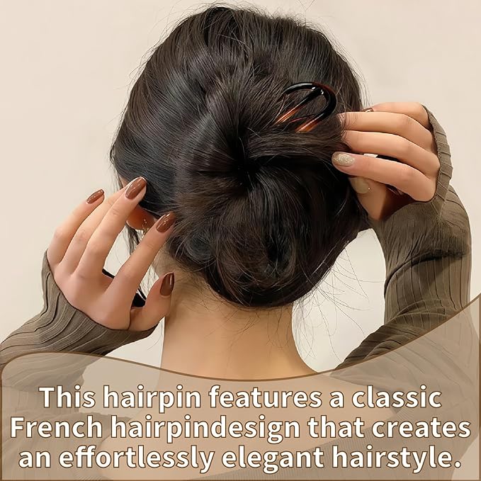 French Hair Pins for Women-6PCS Tortoiseshell U Shaped Clips for Buns, Prestige& Elegant,Internal Teeth Fork Hairpins Styling for Thick Twist Hair