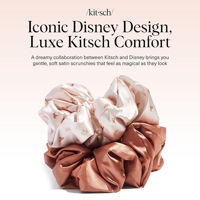 Kitsch & Disney Satin Scrunchies for Women - No Crease Hair Ties for Girls | Big Scrunchies with All Hair Types and Textures, Perfect for Day or Night | Ideal Gifts for Women - 2 Pcs, Desert Crown