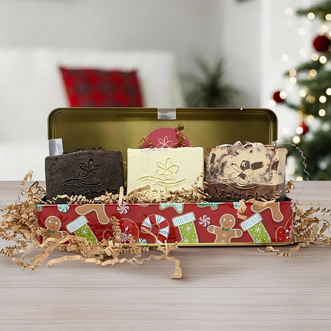 Marbela Cosmetics Santa's Cookies Gift Box - Chocolate Chunk, Natural Oats & Espresso Handmade Soaps
